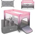 Lionelo Stefi Baby Laufstall, Kinderbett, Reisebett ab Geburt bis 15 kg, Seiteneingang, Sicherungssystem LockGuard, Blockade der Räder, Tragetasche, zusammenklappbar (Rosa Ombre)