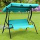 COSTWAY Garden Patio Metal Swing Chair, 3 Seater Hammock Bench Swinging Cushioned Seat, Heavy Duty Metal Frame Outdoor Canopy Swing Chairs (Turquoise)