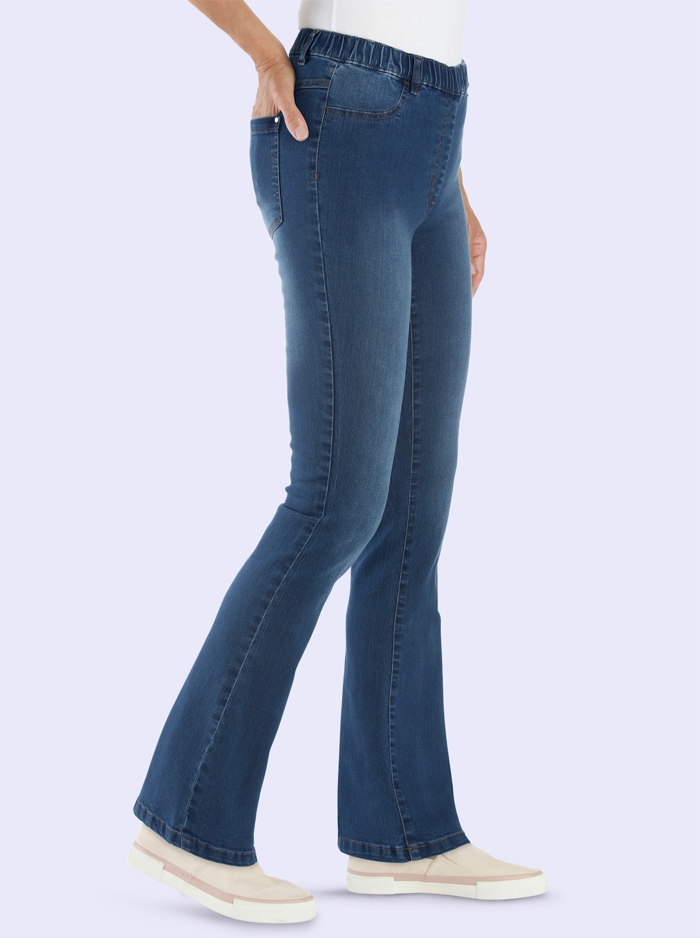 Bootcut-Jeans CLASSIC BASICS, Damen, Gr. 21, Kurzgrößen, blau (blau, stone, washed), 81% Baumwolle, 17% Polyester, 2% Elasthan, unifarben, lang, Jeans