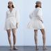 Zara Dresses | New Zara Short Embroidered Oyster White Dress Size M | Color: White | Size: M