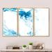Wrought Studio™ Blue Wave Liquid Art On White I - Modern Framed Canvas Wall Art Set Of 3 Canvas, Wood in Blue/White | 32 H x 48 W x 1 D in | Wayfair