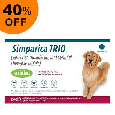 Simparica Trio For Dogs 44.1-88 Lbs (Green) 3 Doses - Get 40% Off Today