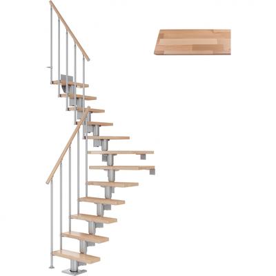 DOLLE Mittelholmtreppe Dublin, inkl. einseitigem Geländer, Einzelstab (perlgrau), 1/4 gewendelt,259 cm - 315 cm,65 cm,Bu