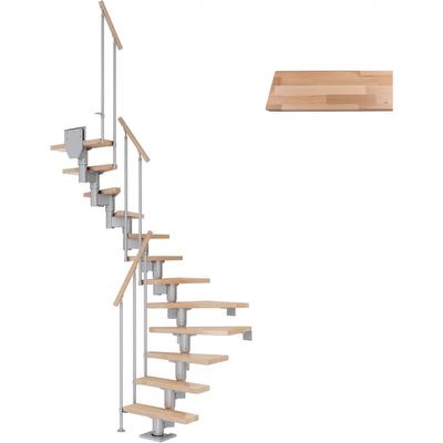 DOLLE Mittelholmtreppe Dublin, inkl. einseitigem Geländer, Einzelstab (perlgrau), 1/2 gewendelt,278 cm - 337 cm,65 cm,Bu