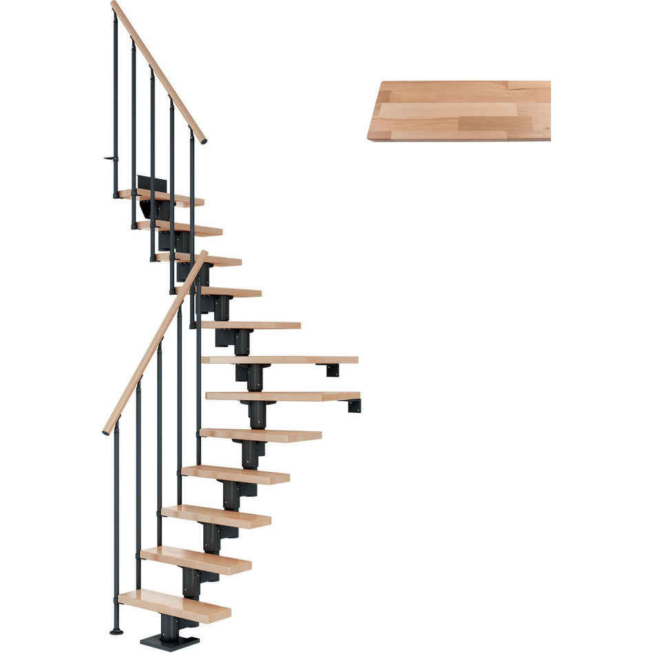 DOLLE Mittelholmtreppe Dublin, inkl. einseitigem Geländer, Einzelstab (anthrazit), 1/4 gewendelt,240 cm - 292 cm,65 cm,Buche Image