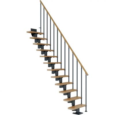 DOLLE Mittelholmtreppe Dublin, inkl. einseitigem Geländer, Einzelstab (anthrazit), 278 cm - 337 cm,65 cm,Eiche,Geradelau