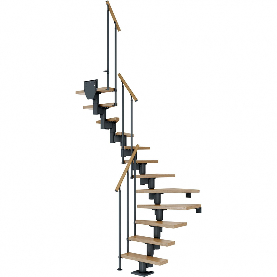 DOLLE Mittelholmtreppe Dublin, inkl. einseitigem Geländer, Einzelstab (anthrazit), 1/2 gewendelt,222 cm - 270 cm,65 cm,Eiche Image