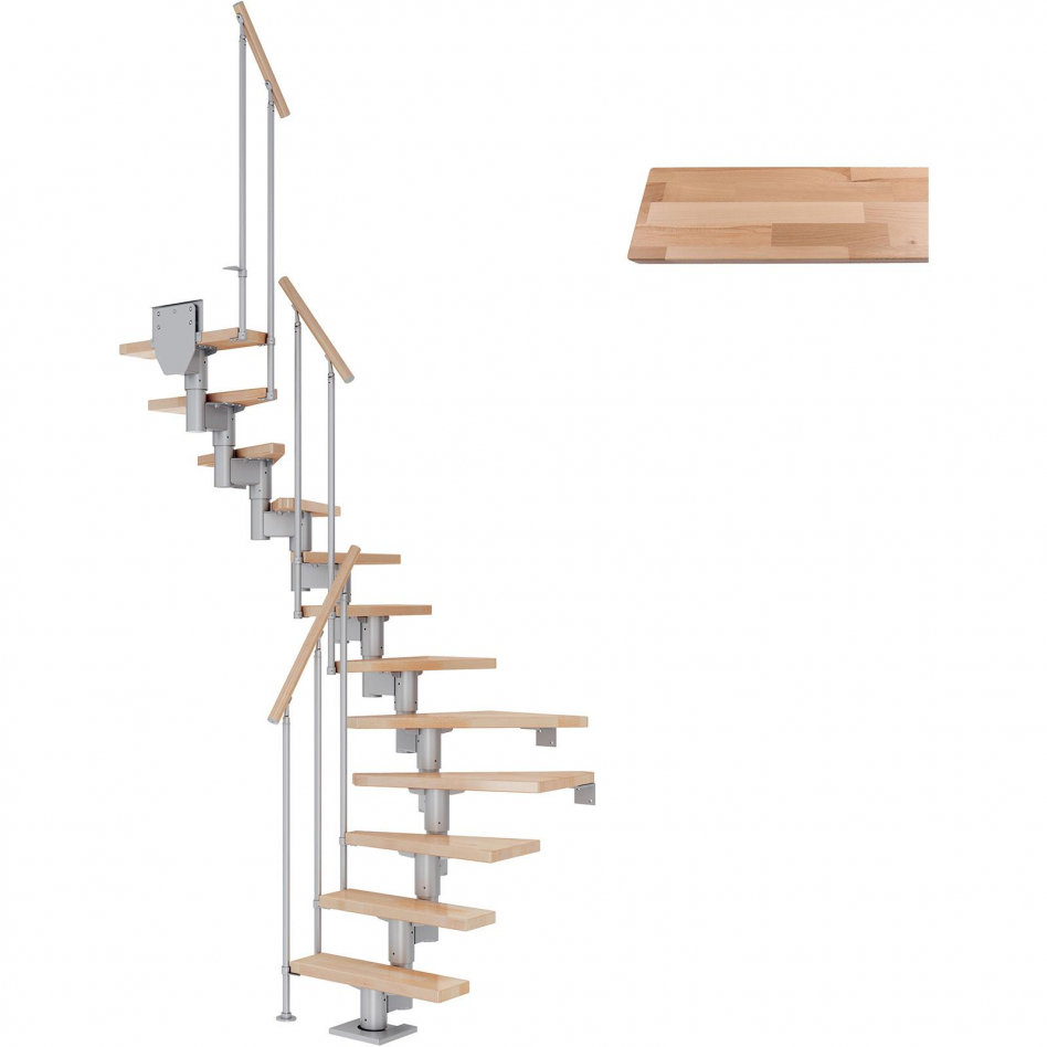 DOLLE Mittelholmtreppe Dublin, inkl. einseitigem Geländer, Einzelstab (perlgrau), 1/2 gewendelt,240 cm - 292 cm,75 cm,Buche Image