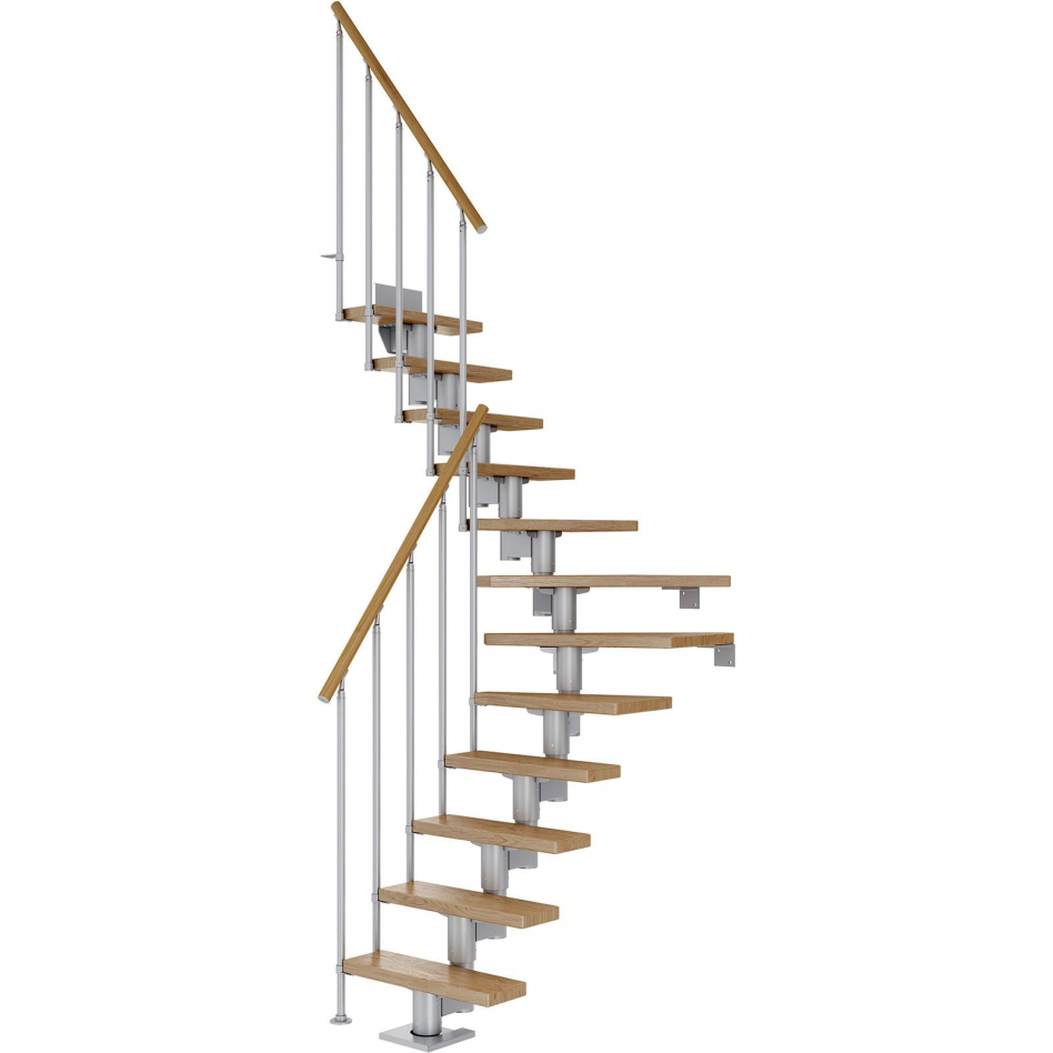 DOLLE Mittelholmtreppe Dublin, inkl. einseitigem Geländer, Einzelstab (perlgrau), 1/4 gewendelt,278 cm - 337 cm,75 cm,Eiche Image