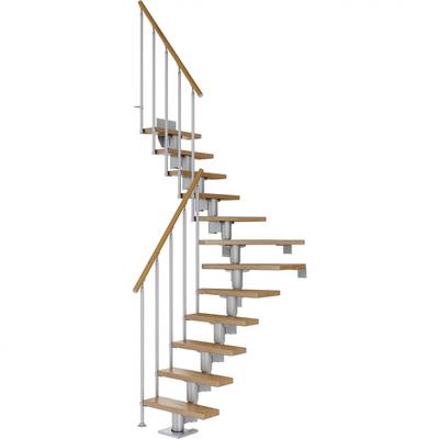 DOLLE Mittelholmtreppe Dublin, inkl. einseitigem Geländer, Einzelstab (perlgrau), 1/4 gewendelt,278 cm - 337 cm,75 cm,Ei