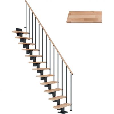 DOLLE Mittelholmtreppe Dublin, inkl. einseitigem Geländer, Einzelstab (anthrazit), 278 cm - 337 cm,75 cm,Buche,Geradelau