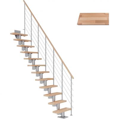 DOLLE Mittelholmtreppe Dublin, inkl. einseitigem Geländer, Edelstahl (perlgrau), 259 cm - 315 cm,65 cm,Buche,Geradelaufe