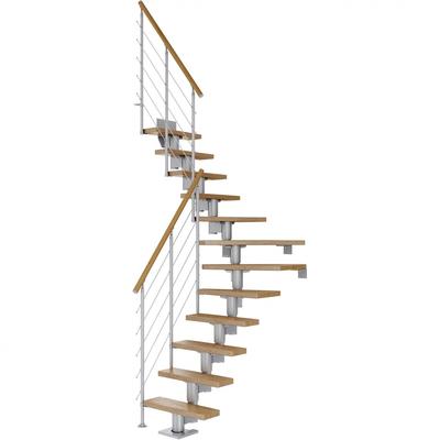 DOLLE Mittelholmtreppe Dublin, inkl. einseitigem Geländer, Edelstahl (perlgrau), 1/4 gewendelt,240 cm - 292 cm,65 cm,Eiche Image