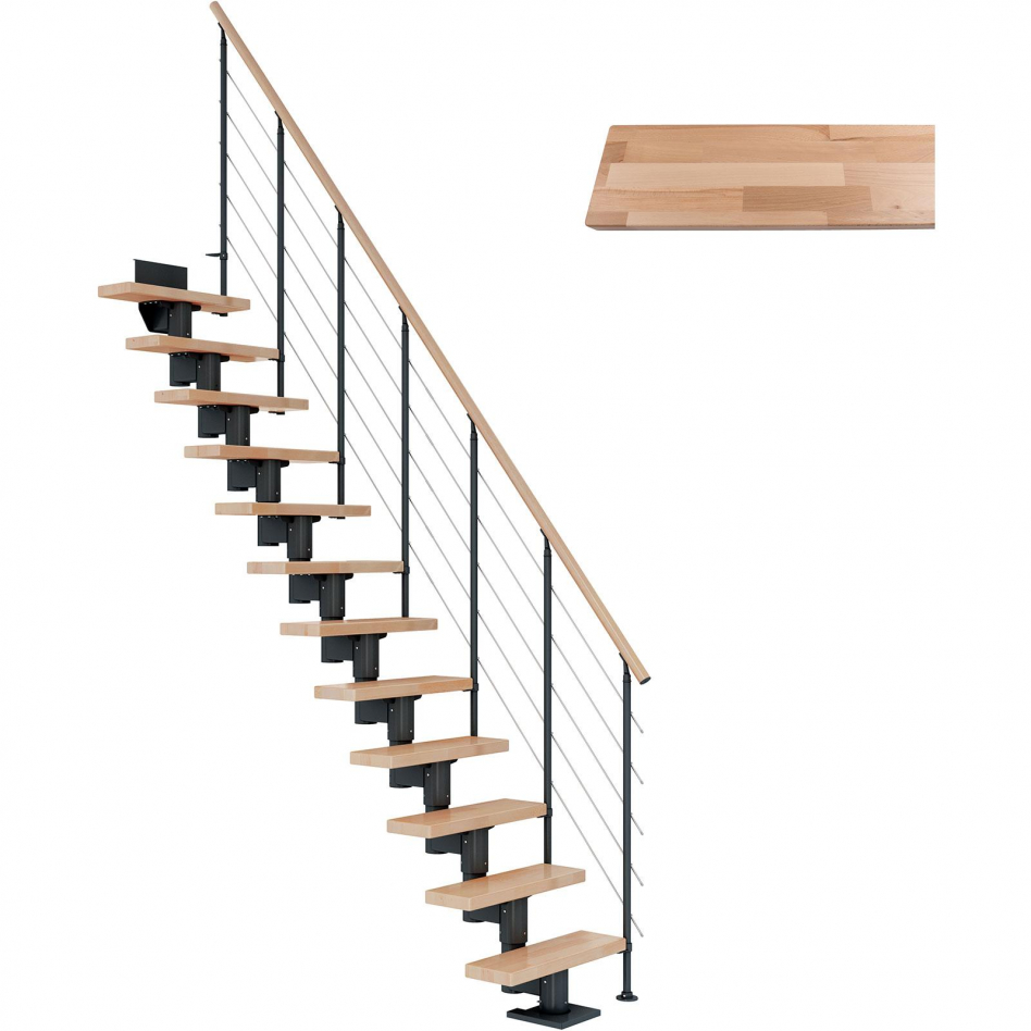 DOLLE Mittelholmtreppe Dublin, inkl. einseitigem Geländer, Edelstahl (anthrazit), 240 cm - 292 cm,65 cm,Buche,Geradelaufend Image