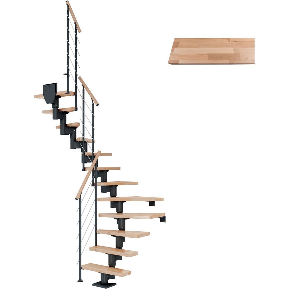 DOLLE Mittelholmtreppe Dublin, inkl. einseitigem Geländer, Edelstahl (anthrazit), 1/2 gewendelt,278 cm - 337 cm,65 cm,Buche