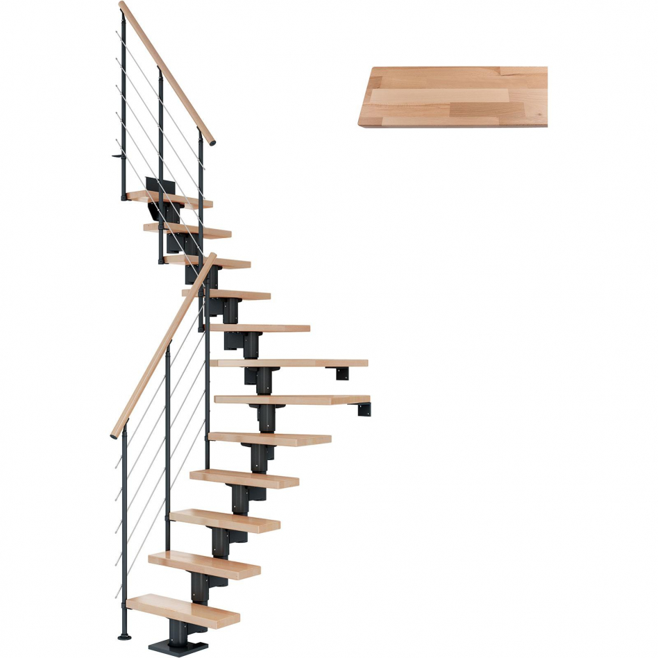 DOLLE Mittelholmtreppe Dublin, inkl. einseitigem Geländer, Edelstahl (anthrazit), 1/4 gewendelt,222 cm - 270 cm,75 cm,Buche Image