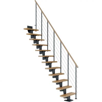 DOLLE Mittelholmtreppe Dublin, inkl. einseitigem Geländer, Edelstahl (anthrazit), 259 cm - 315 cm,75 cm,Eiche,Geradelauf