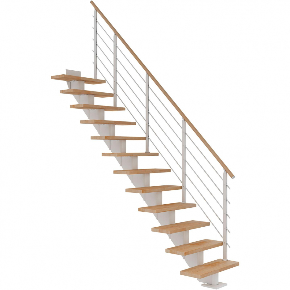 DOLLE Mittelholmtreppe Hamburg, inkl. einseitigem Designgeländer, Design (weiß), 259 cm - 301 cm,75 cm,Buche, geölt,Geradelaufend Image