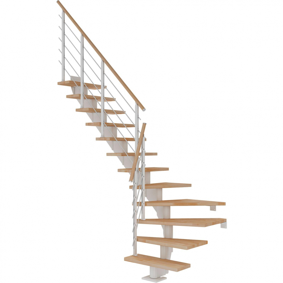 DOLLE Mittelholmtreppe Hamburg, inkl. einseitigem Designgeländer, Design (weiß), 1/4 gewendelt,278 cm - 322 cm,75 cm,Buche, geölt Image