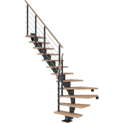 DOLLE Mittelholmtreppe Hamburg, inkl. einseitigem Designgeländer, Design (anthrazit), 1/4 gewendelt,259 cm - 301 cm,75 cm,Buche, geölt Image