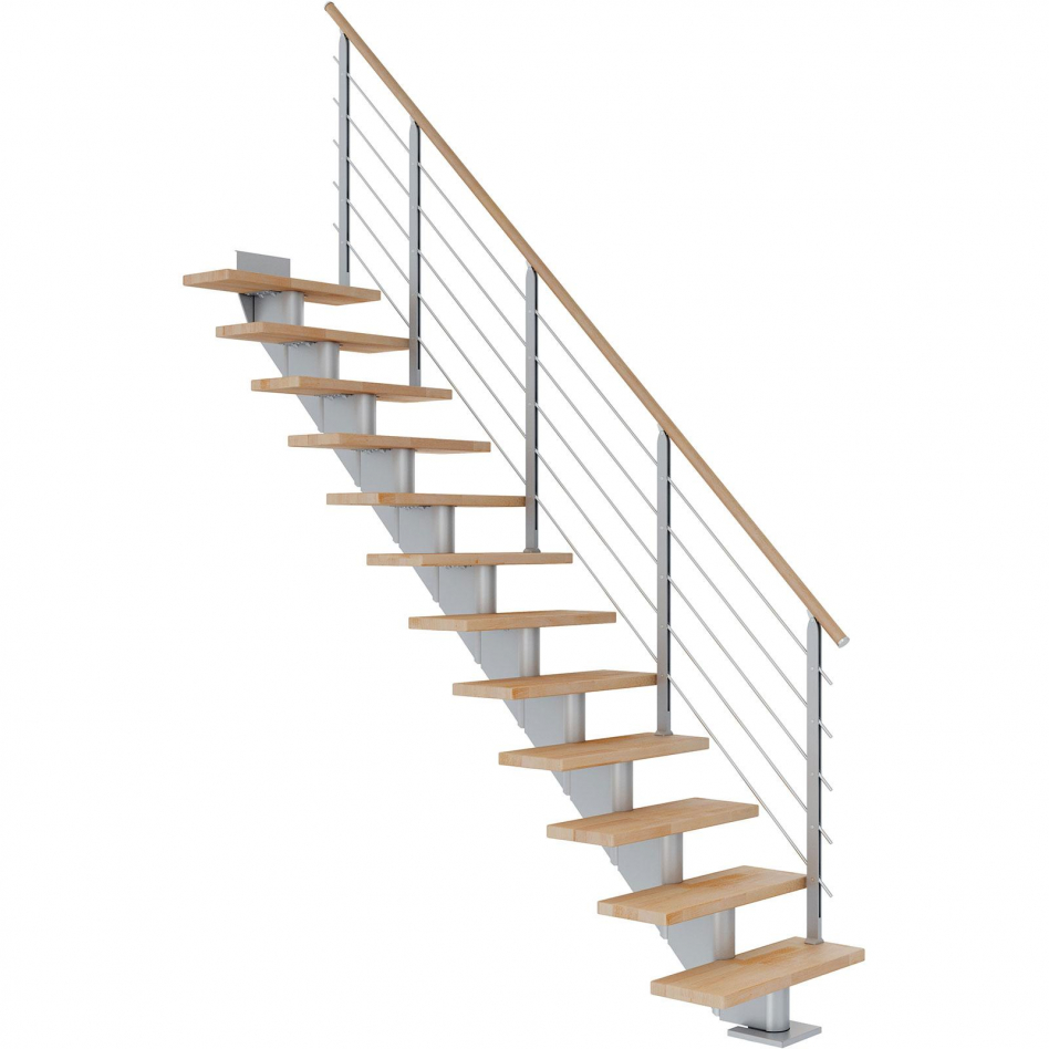 DOLLE Mittelholmtreppe Hamburg, inkl. einseitigem Designgeländer, Design (perlgrau), 222 cm - 258 cm,85 cm,Buche, geölt,Geradelaufend Image