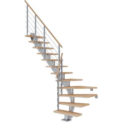 DOLLE Mittelholmtreppe Hamburg, inkl. einseitigem Designgeländer, Design (perlgrau), 1/4 gewendelt,240 cm - 279 cm,85 cm