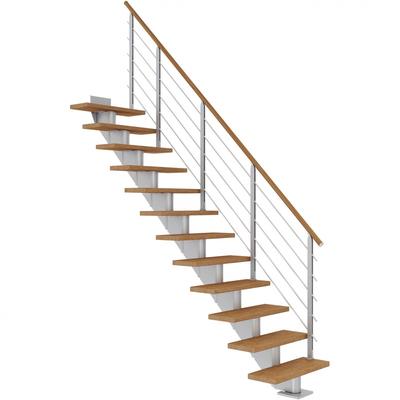 DOLLE Mittelholmtreppe Hamburg, inkl. einseitigem Designgeländer, Design (perlgrau), 278 cm - 322 cm,85 cm,Eiche, geölt,