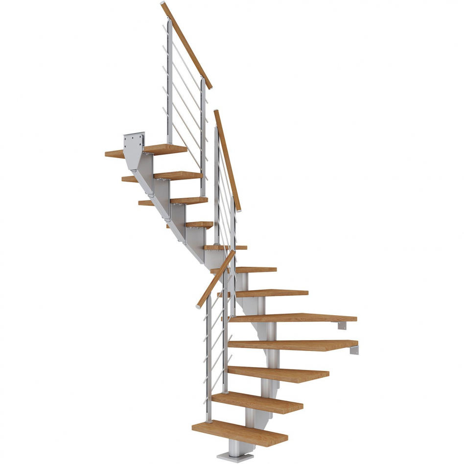 DOLLE Mittelholmtreppe Hamburg, inkl. einseitigem Designgeländer, Design (perlgrau), 1/2 gewendelt,222 cm - 258 cm,85 cm,Eiche, geölt Image