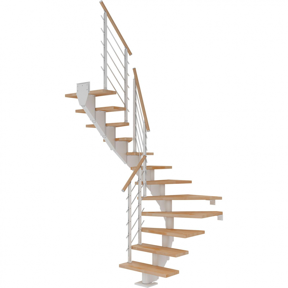 DOLLE Mittelholmtreppe Hamburg, inkl. einseitigem Designgeländer, Design (weiß), 1/2 gewendelt,240 cm - 279 cm,85 cm,Buche, geölt Image