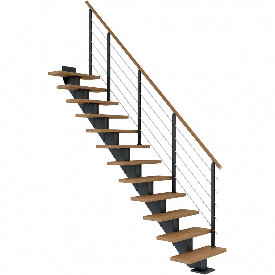 DOLLE Mittelholmtreppe Hamburg, inkl. einseitigem Designgeländer, Design (anthrazit), 240 cm - 279 cm,85 cm,Eiche, geölt,Geradelaufend Image