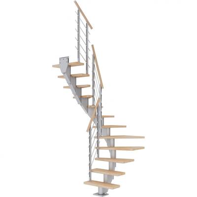 DOLLE Mittelholmtreppe Frankfurt, inkl. einseitigem Designgeländer, Design (perlgrau), 1/2 gewendelt,240 cm - 279 cm,65 cm,Buche, geölt Image