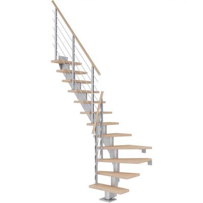 DOLLE Mittelholmtreppe Frankfurt, inkl. einseitigem Designgeländer, Design (perlgrau), 1/4 gewendelt,240 cm - 279 cm,65 