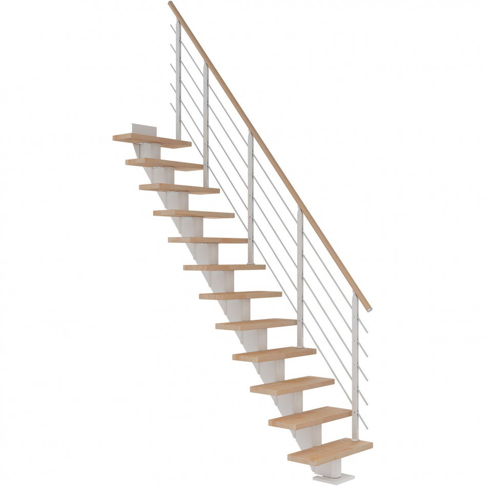 DOLLE Mittelholmtreppe Frankfurt, inkl. einseitigem Designgeländer, Design (weiß), 222 cm - 258 cm,65 cm,Buche, geölt,Geradelaufend Image