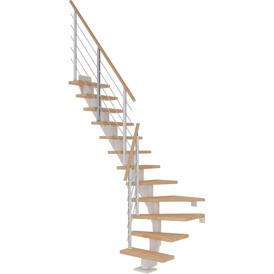 DOLLE Mittelholmtreppe Frankfurt, inkl. einseitigem Designgeländer, Design (weiß), 1/4 gewendelt,259 cm - 301 cm,65 cm,Buche, geölt Image