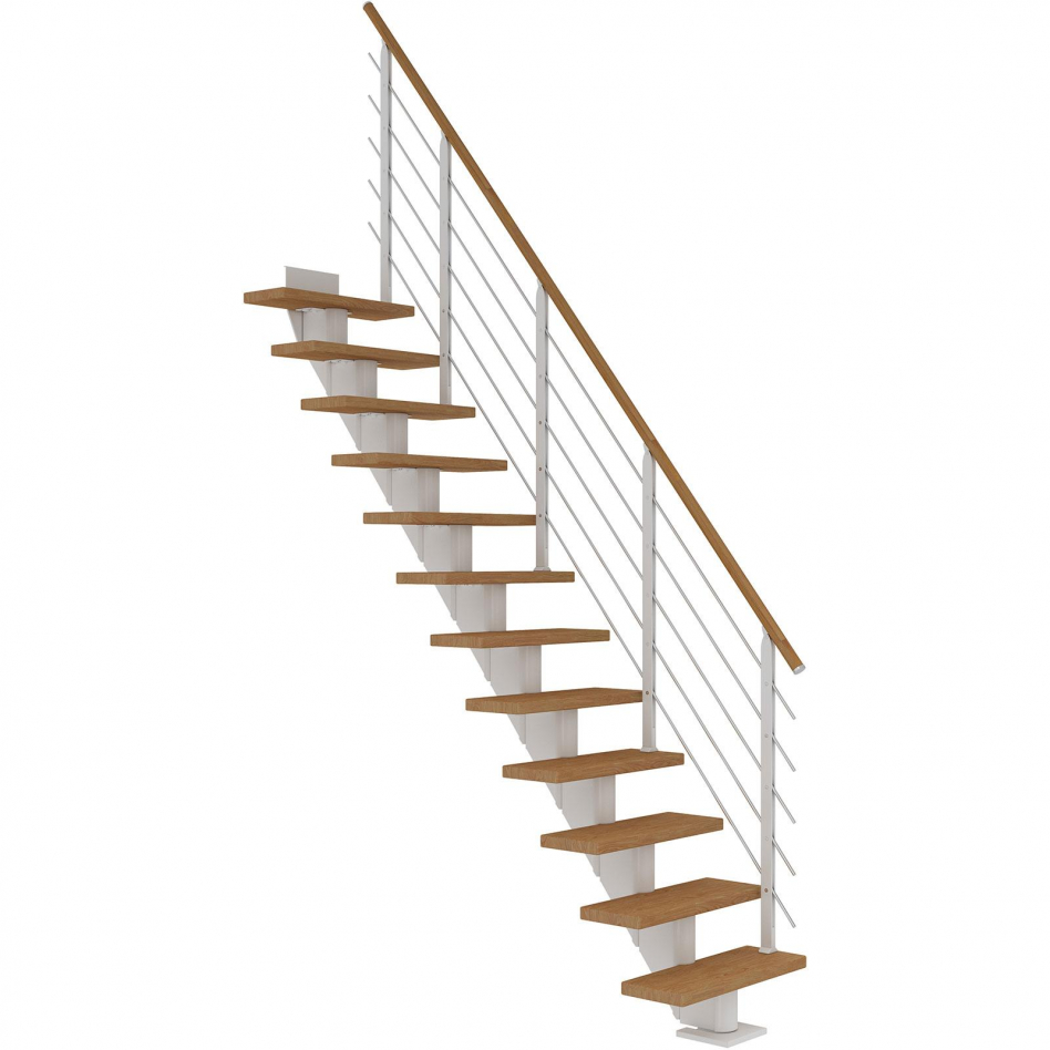 DOLLE Mittelholmtreppe Frankfurt, inkl. einseitigem Designgeländer, Design (weiß), 240 cm - 279 cm,65 cm,Eiche, geölt,Geradelaufend Image