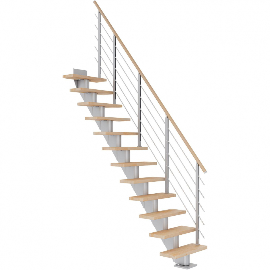 DOLLE Mittelholmtreppe Frankfurt, inkl. einseitigem Designgeländer, Design (perlgrau), 240 cm - 279 cm,75 cm,Buche, geölt,Geradelaufend Image