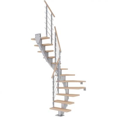 DOLLE Mittelholmtreppe Frankfurt, inkl. einseitigem Designgeländer, Design (perlgrau), 1/2 gewendelt,259 cm - 301 cm,75 cm,Eiche weiß, geölt Image