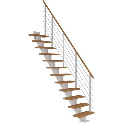 DOLLE Mittelholmtreppe Frankfurt, inkl. einseitigem Designgeländer, Design (weiß), 222 cm - 258 cm,75 cm,Eiche, geölt,Geradelaufend Image