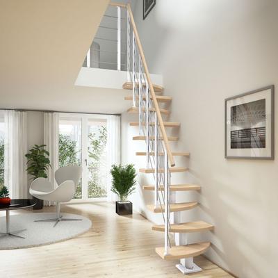 DOLLE Mittelholmtreppe Berlin, inkl. einseitigem Designgeländer, Design (perlgrau), 203 cm - 247 cm,Buche, geölt Image
