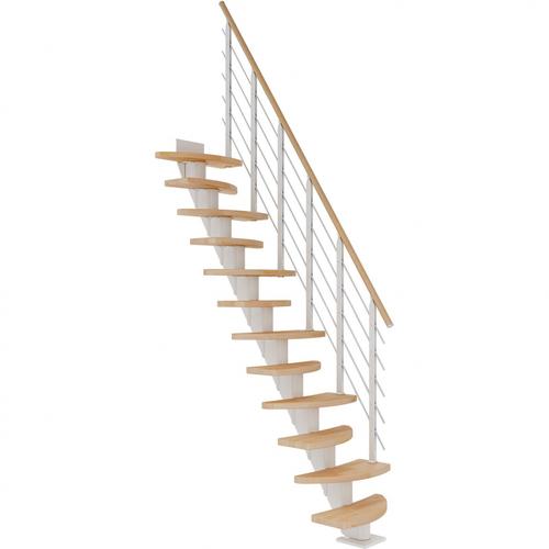 DOLLE Mittelholmtreppe Berlin, inkl. einseitigem Designgeländer, Design (weiß), 259 cm – 315 cm,Buche, geölt