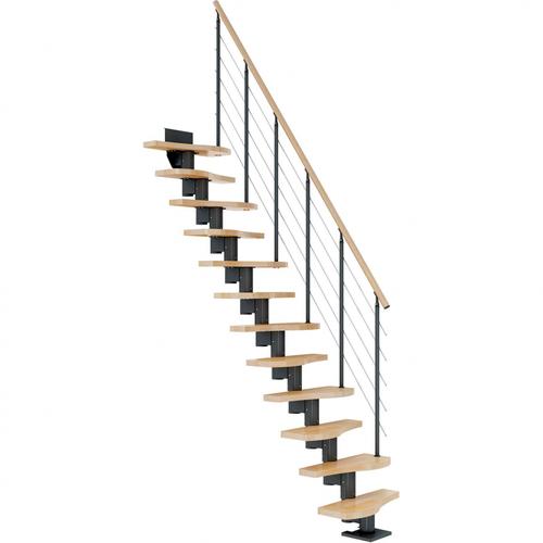 DOLLE Mittelholmtreppe Basel, inkl. einseitigem Edelstahlgeländer, Edelstahl (anthrazit), 222 cm – 270 cm,Buche