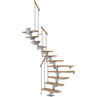 DOLLE Mittelholmtreppe Cork, inkl. einseitigem Geländer, Einzelstab (perlgrau), 1/2 gewendelt,240 cm - 292 cm,75 cm,Eich