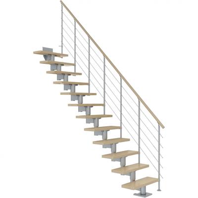 DOLLE Mittelholmtreppe Cork, inkl. einseitigem Geländer, Einzelstab (perlgrau), 259 cm - 315 cm,75 cm,Ahorn,Geradelaufen