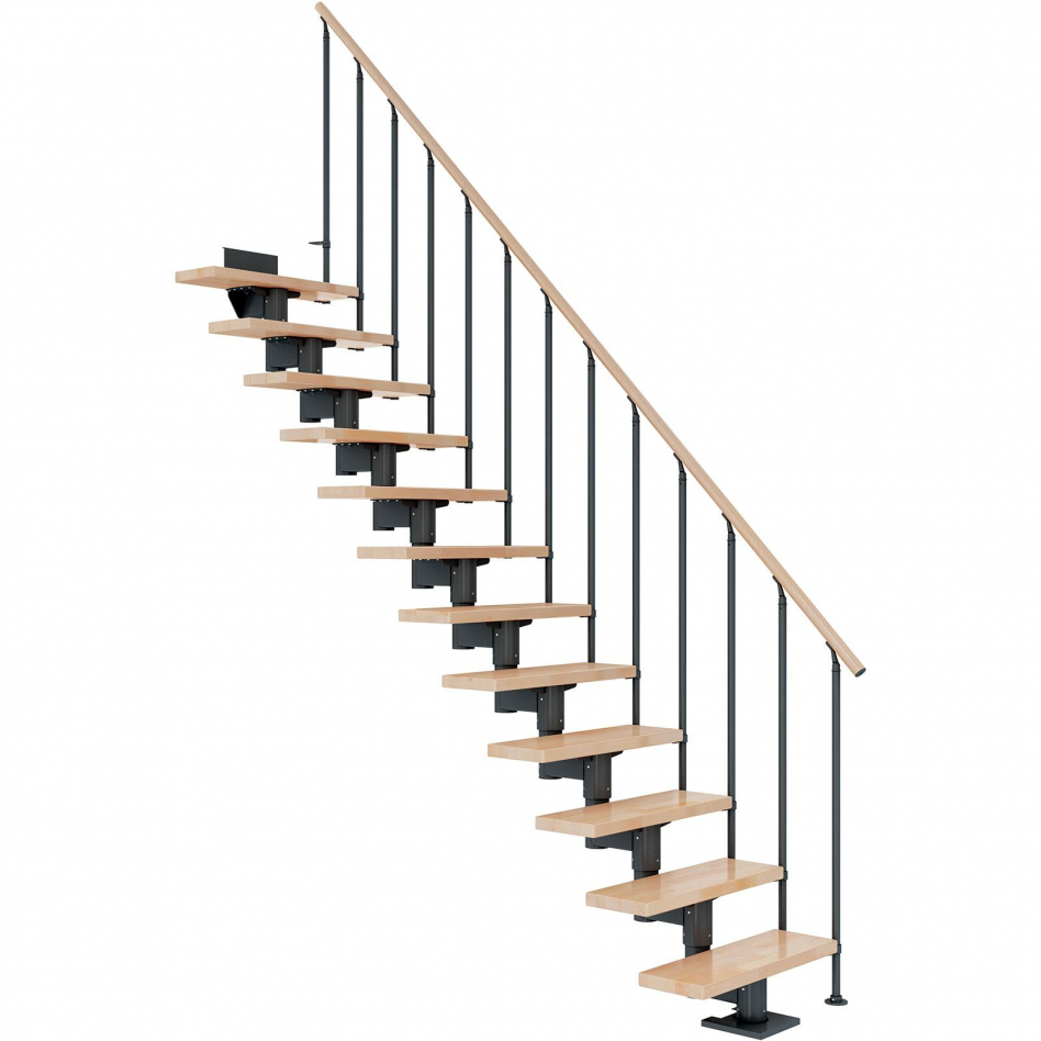 DOLLE Mittelholmtreppe Cork, inkl. einseitigem Geländer, Einzelstab (anthrazit), 222 cm - 270 cm,75 cm,Buche,Geradelaufend Image