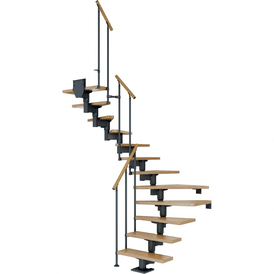 DOLLE Mittelholmtreppe Cork, inkl. einseitigem Geländer, Einzelstab (anthrazit), 1/2 gewendelt,222 cm - 270 cm,75 cm,Eiche Image