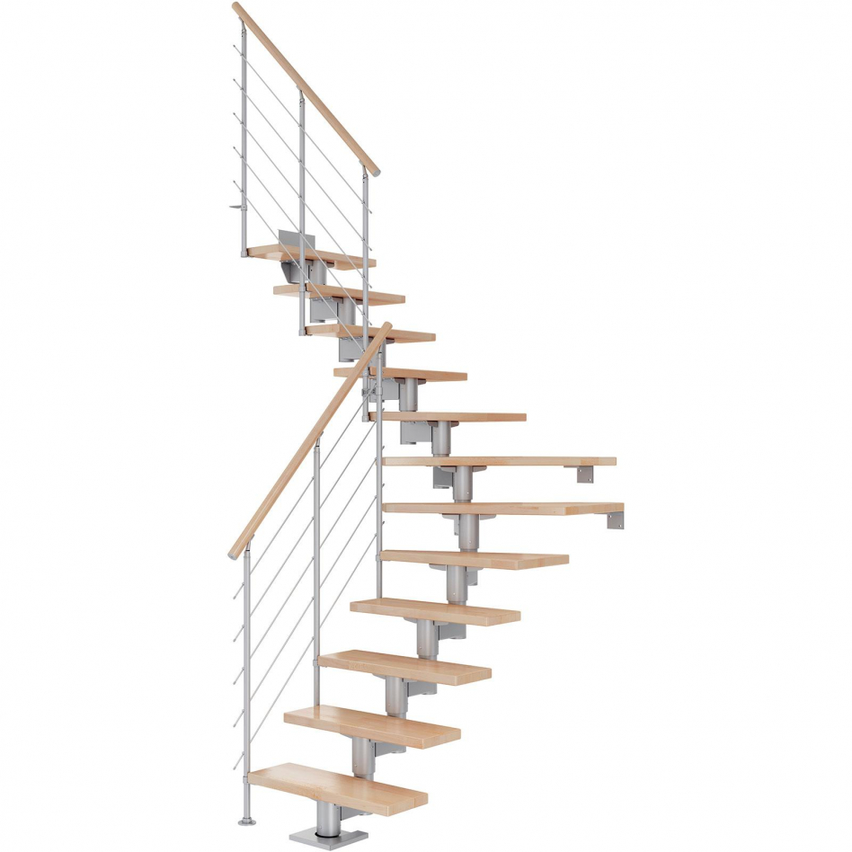 DOLLE Mittelholmtreppe Cork, inkl. einseitigem Geländer, Edelstahl (perlgrau), 1/4 gewendelt,222 cm - 270 cm,75 cm,Buche Image