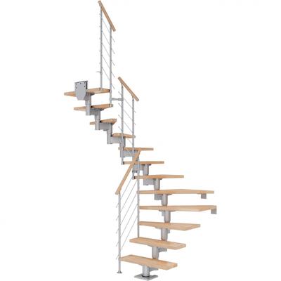 DOLLE Mittelholmtreppe Cork, inkl. einseitigem Geländer, Edelstahl (perlgrau), 1/2 gewendelt,240 cm - 292 cm,75 cm,Buche