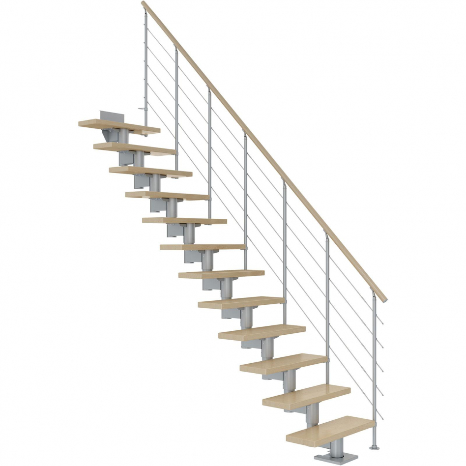 DOLLE Mittelholmtreppe Cork, inkl. einseitigem Geländer, Edelstahl (perlgrau), 222 cm - 270 cm,75 cm,Ahorn,Geradelaufend Image