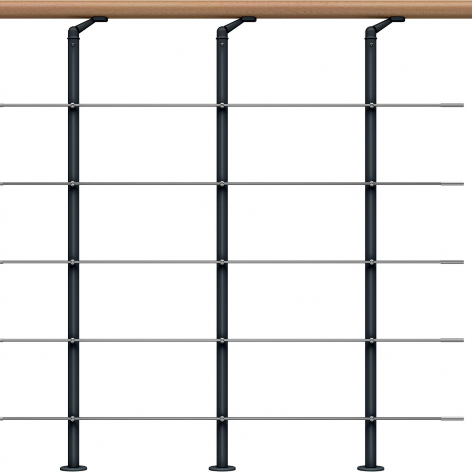 DOLLE Brüstungsgeländer für Mittelholmtreppen Cork, Dublin, Basel - Erweiterungs-Set, Anthrazit, Edelstahlgeländer,Handlauf Buche Image