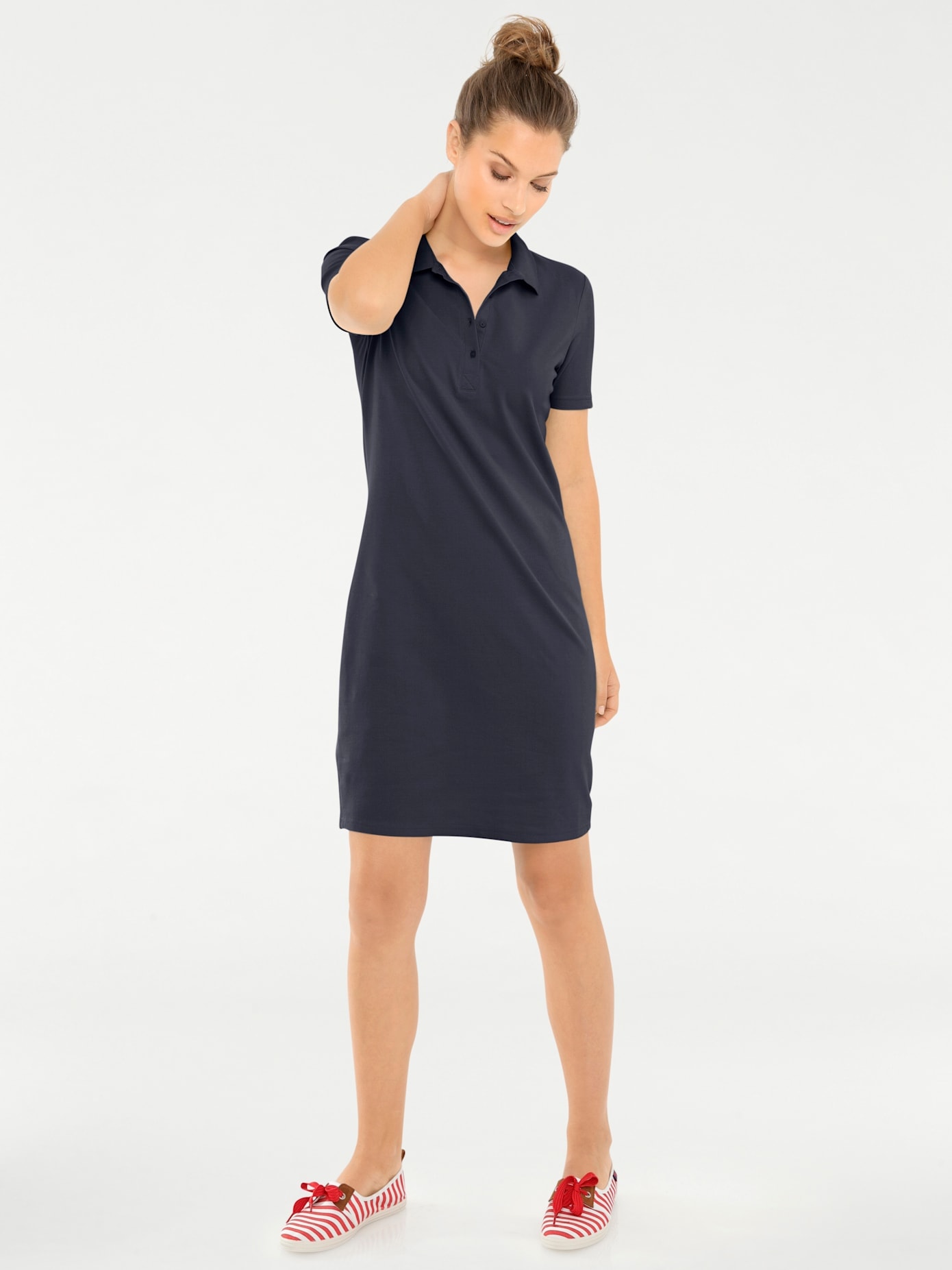 Shirtkleid "Polokleid", Damen, Gr. 46, Normalgrößen, blau (marine), 95% Baumwolle, 5% Elasthan, B.C. BEST CONNECTIONS BY HEINE, unifarben, kurz, Kleider Shirtkleid